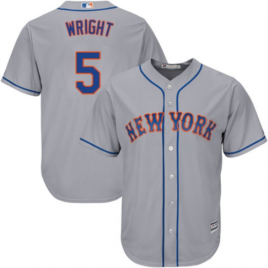 Men's Majestic New York Mets #5 David Wright Replica Grey Road Cool Base MLB Jersey - Ujersey