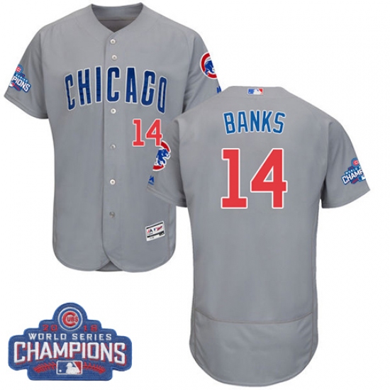 Men's Majestic Chicago Cubs #14 Ernie Banks Grey 2016 World Series Champions Flexbase Authentic Collection MLB Jersey - Ujersey