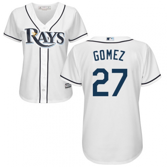 Women's Majestic Tampa Bay Rays #27 Carlos Gomez Authentic White Home Cool Base MLB Jersey - Ujersey