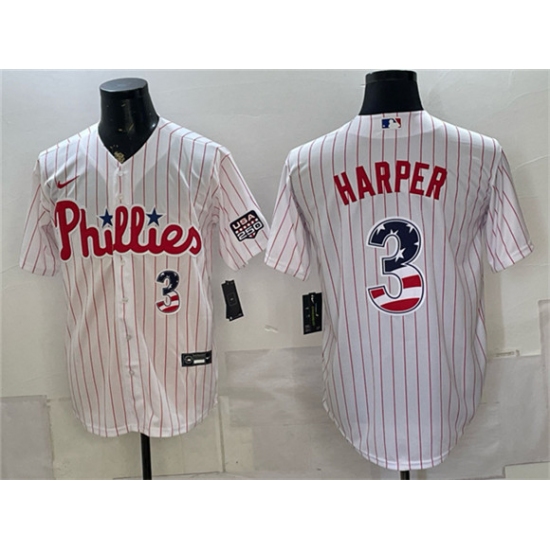 Men's Philadelphia Phillies #3 Bryce Harper White USA 250 Fourth of July Home Stitched Baseball Jersey - Ujersey