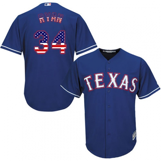 Men's Majestic Texas Rangers #34 Nolan Ryan Authentic Royal Blue USA Flag Fashion MLB Jersey - Ujersey