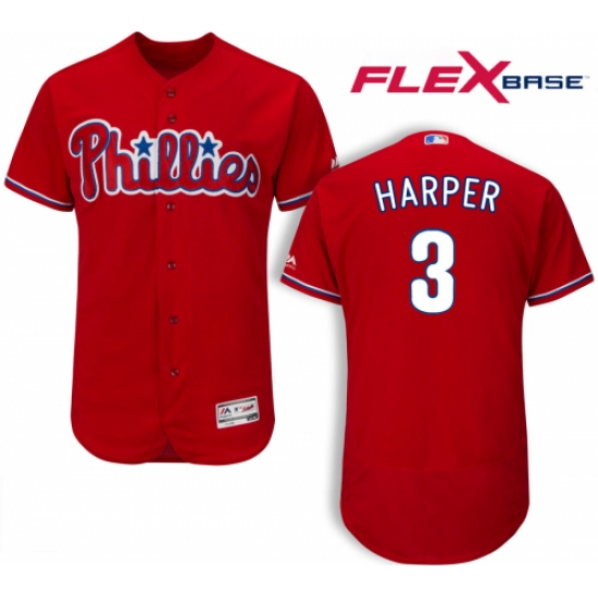 Men's Philadelphia Phillies #3 Bryce Harper Red Flexbase Authentic Collection Stitched MLB Jersey - Ujersey