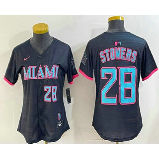 Women's Miami Marlins #28 Kyle Stowers Number Black 2025 City Connect Limited Jersey - Ujersey