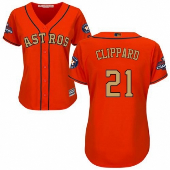 Women's Majestic Houston Astros #21 Andy Pettitte Authentic Orange Alternate 2018 Gold Program Cool Base MLB Jersey - Ujersey