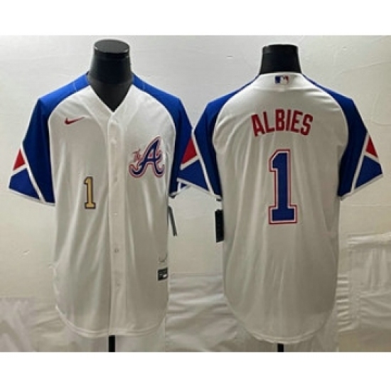 Men's Atlanta Braves #1 Ozzie Albies Number White 2023 City Connect Cool Base Stitched Jersey - Ujersey