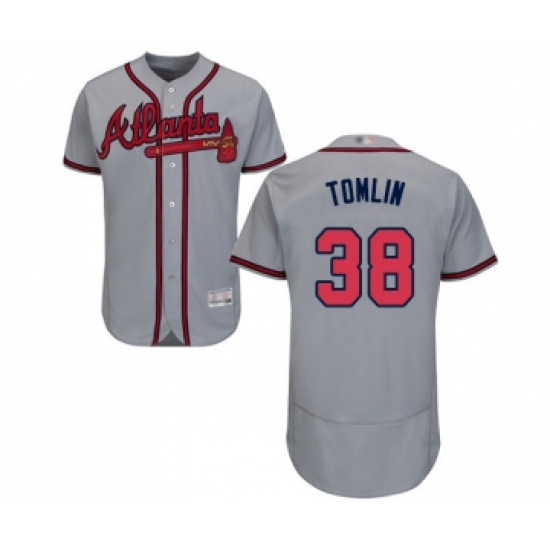 Men's Atlanta Braves #38 Josh Tomlin Grey Road Flex Base Authentic Collection Baseball Jersey - Ujersey