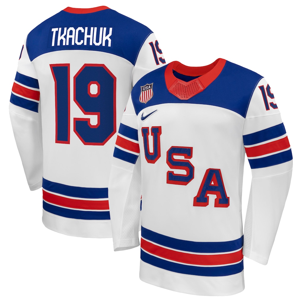 Men's Matthew Tkachuk Nike White US Hockey 2026 Away Replica Jersey - Ujersey Shop