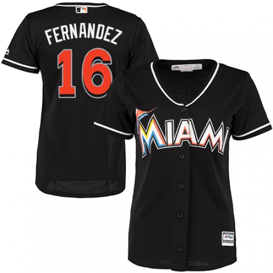 Women's Majestic Miami Marlins #16 Jose Fernandez Authentic Black Alternate 2 Cool Base MLB Jersey - Ujersey