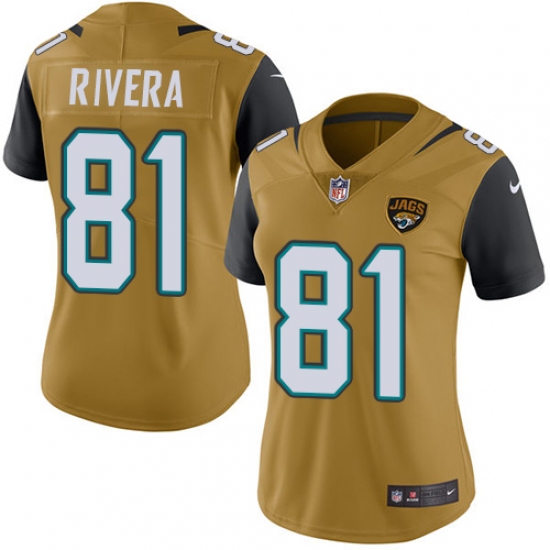 Women's Nike Jacksonville Jaguars #80 Mychal Rivera Limited Gold Rush Vapor Untouchable NFL Jersey - Ujersey