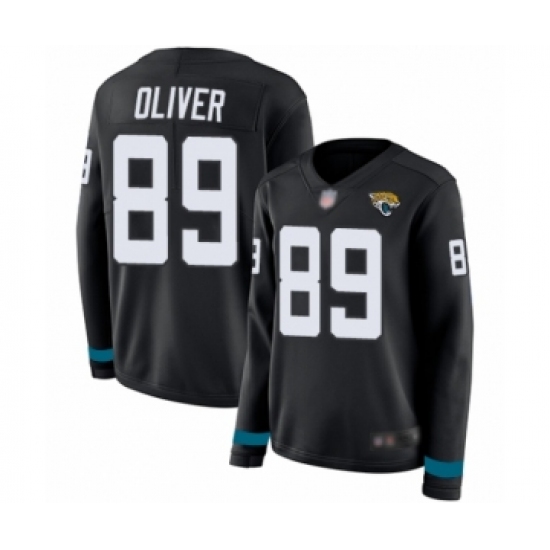 Women's Jacksonville Jaguars #89 Josh Oliver Limited Black Therma Long Sleeve Football Jersey - Ujersey