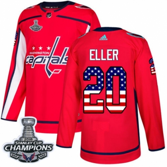 Men's Adidas Washington Capitals #20 Lars Eller Authentic Red USA Flag Fashion 2018 Stanley Cup Final Champions NHL Jersey - Ujersey