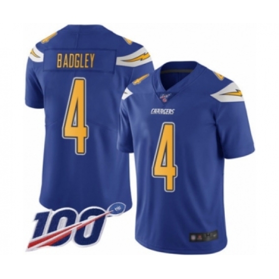Men's Los Angeles Chargers #4 Michael Badgley Limited Electric Blue Rush Vapor Untouchable 100th Season Football Jersey - Ujersey