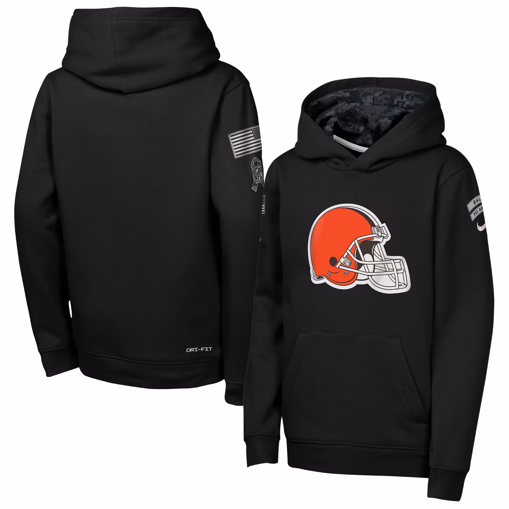 Youth Cleveland Browns  Nike Black 2026 Salute to Service Club Fleece Pullover Hoodie - Ujersey