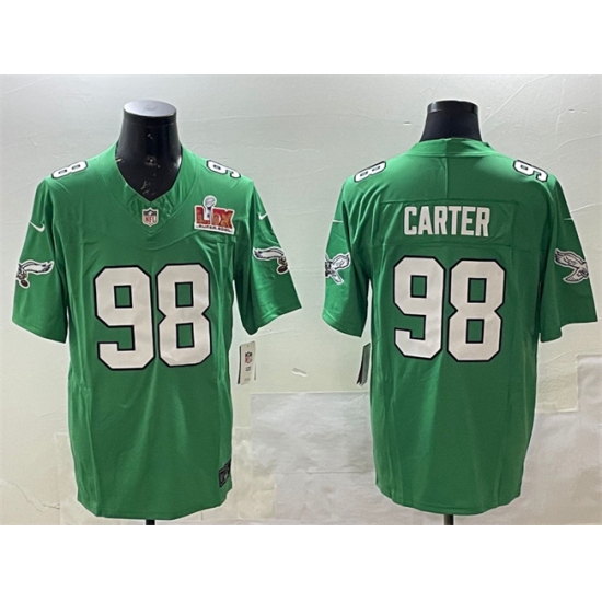 Men's Philadelphia Eagles #98 Jalen Carter Green 2025 Super Bowl LIX F.U.S.E. Throwback Vapor Untouchable Limited Stitched Football Jersey - Ujersey