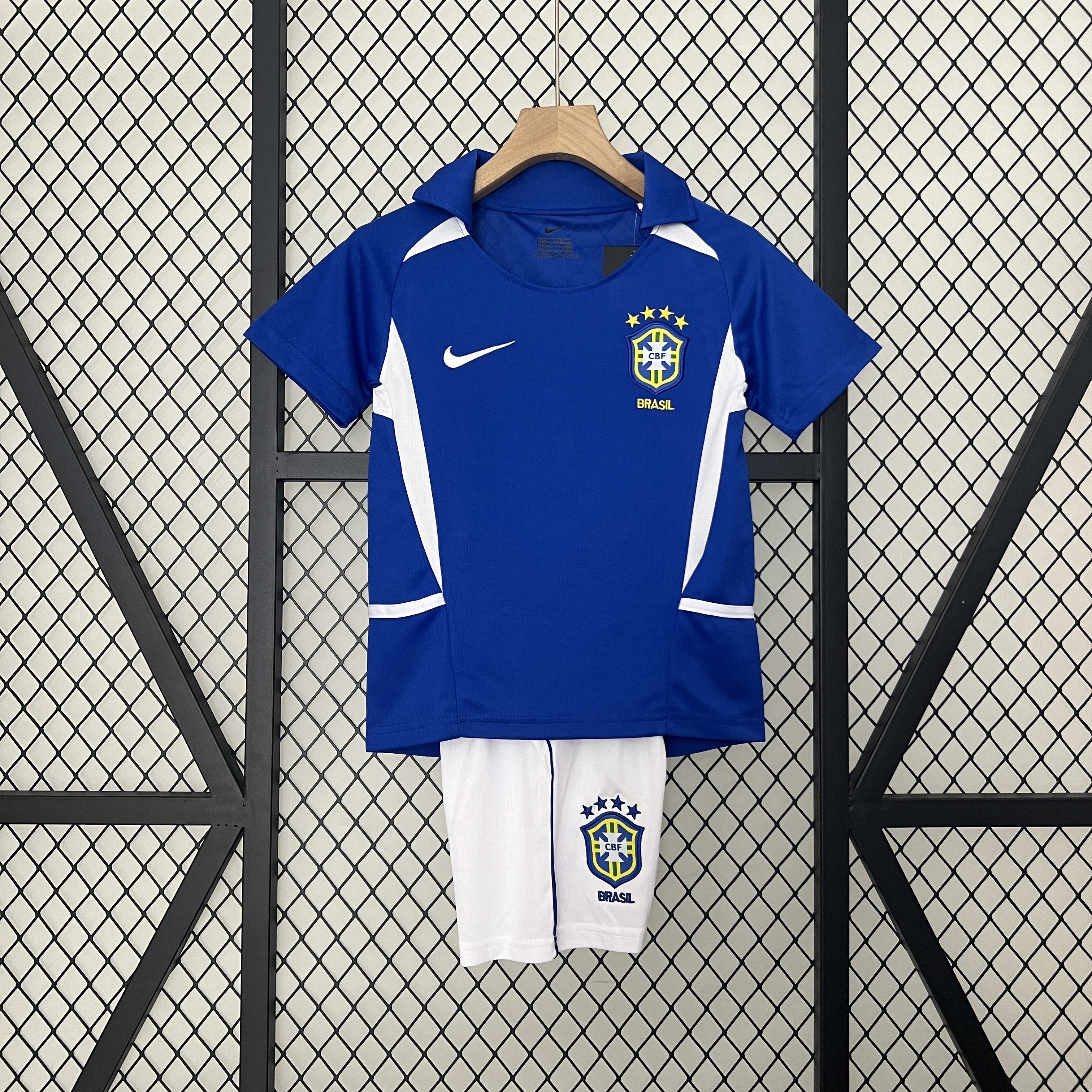Brazil Retro Jersey Away Uniform Kids Kit Jersey+Shorts World Cup 2002 - Ujersey NHL