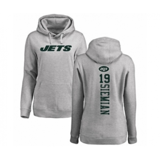 Football Women's New York Jets #19 Trevor Siemian Ash Backer Pullover Hoodie - Ujersey
