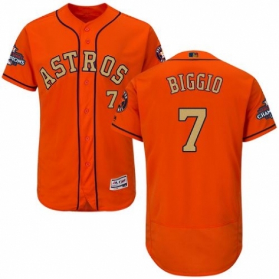 Men's Majestic Houston Astros #7 Craig Biggio Orange Alternate 2018 Gold Program Flex Base Authentic Collection MLB Jersey - Ujersey