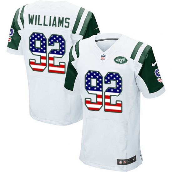 Men's Nike New York Jets #92 Leonard Williams Elite White Road USA Flag Fashion NFL Jersey - ujerseystore