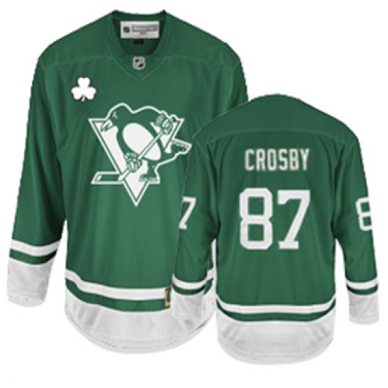 Youth Reebok Pittsburgh Penguins #87 Sidney Crosby Authentic Green St Patty's Day NHL Jersey - Ujersey