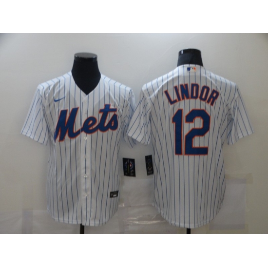 Men's Nike New York Mets #12 Francisco Lindor White stripes Jersey - Ujersey