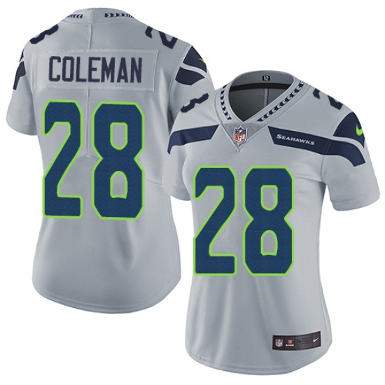 Women's Nike Seattle Seahawks #28 Justin Coleman Grey Alternate Vapor Untouchable Elite Player NFL Jersey - Ujersey