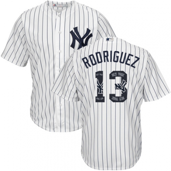 Men's Majestic New York Yankees #13 Alex Rodriguez Authentic White Team Logo Fashion MLB Jersey - Ujersey