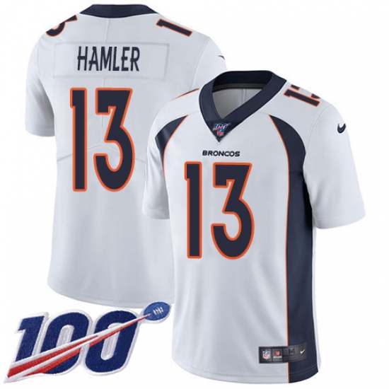 Men's Denver Broncos #13 KJ Hamler White Stitched 100th Season Vapor Untouchable Limited Jersey