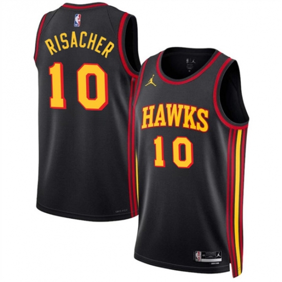 Men's Atlanta Hawks #10 Zaccharie Risacher Black 2024 Draft Statement Edition Stitched Jersey - Ujersey