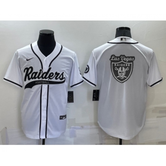 Men's Las Vegas Raiders White Team Big Logo With Patch Cool Base Stitched Baseball Jersey - Ujersey