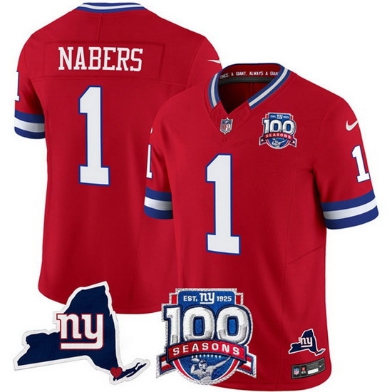 Men's New York Giants 1 Malik Nabers Red 2024 F U S E 100th Season And State Vapor Limited Stitched Football Jersey - Ujersey