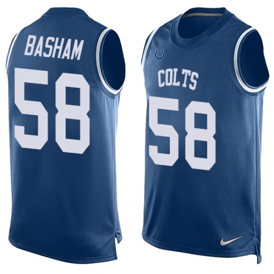 Men's Nike Indianapolis Colts #58 Tarell Basham Limited Royal Blue Player Name & Number Tank Top NFL Jersey - Ujersey
