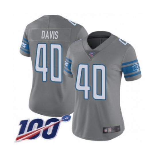 Women's Detroit Lions #40 Jarrad Davis Limited Steel Rush Vapor Untouchable 100th Season Football Jersey - Ujersey