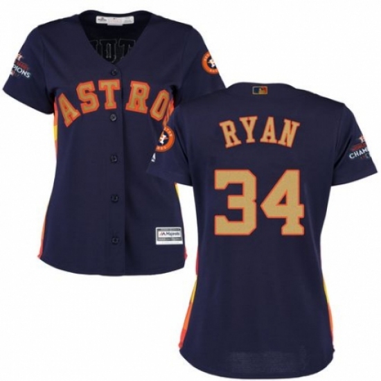 Women's Majestic Houston Astros #34 Nolan Ryan Authentic Navy Blue Alternate 2018 Gold Program Cool Base MLB Jersey - Ujersey