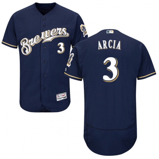 Men's Majestic Milwaukee Brewers #3 Orlando Arcia Navy Blue Flexbase Authentic Collection MLB Jersey - Ujersey