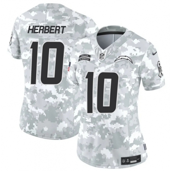 Women's Los Angeles Chargers #10 Justin Herbert 2024 F.U.S.E Arctic Camo Salute To Service Limited Stitched Football Jersey(Run Small) - Ujersey