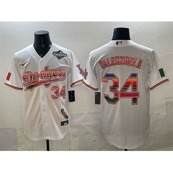 Men's Los Angeles Dodgers #34 Fernando Valenzuela White Mexico California 2025 World Series Patch Stitched Baseball Jersey - Ujersey