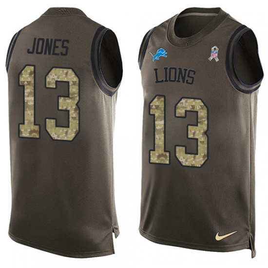 Men's Nike Detroit Lions #13 T.J. Jones Limited Green Salute to Service Tank Top NFL Jersey - Ujersey