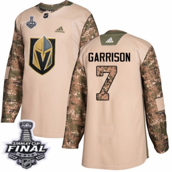 Men's Adidas Vegas Golden Knights #7 Jason Garrison Authentic Camo Veterans Day Practice 2018 Stanley Cup Final NHL Jersey - Ujersey