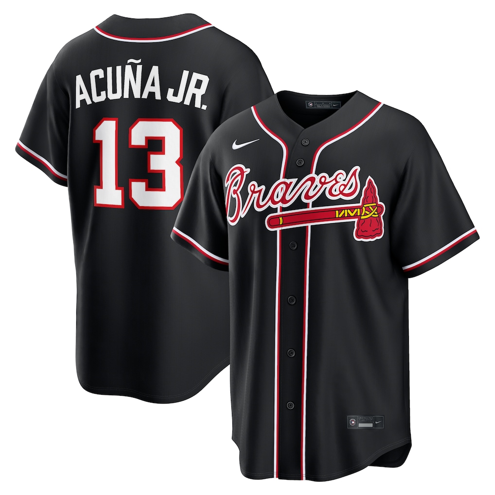 Men's Atlanta Braves Ronald Acuña Jr. Nike Fashion Replica Black Out Jersey - Ujersey Shop