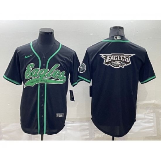 Men's Philadelphia Eagles Black Team Big Logo With Patch Cool Base Stitched Baseball Jersey - Ujersey