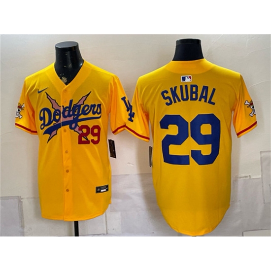 Men's Los Angeles Dodgers x One Piece #29 Tarik Skubal Yellow Vapor Premier Limited Baseball Jersey - Ujersey