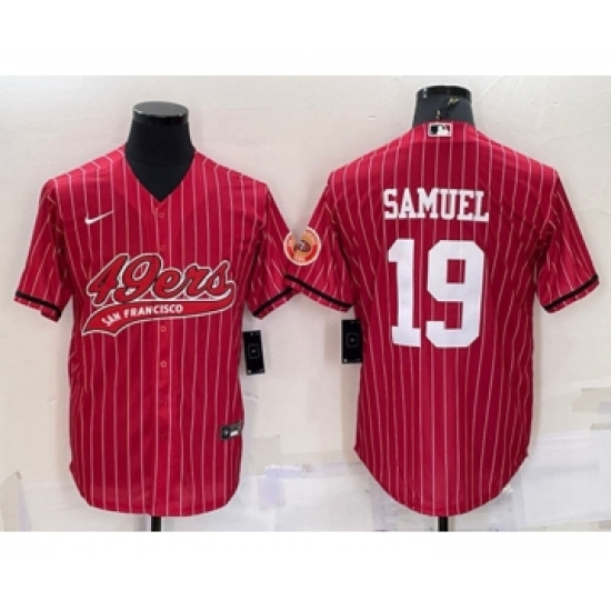 Men's San Francisco 49ers #19 Deebo Samuel Red With Patch Cool Base Stitched Baseball Jersey - Ujersey
