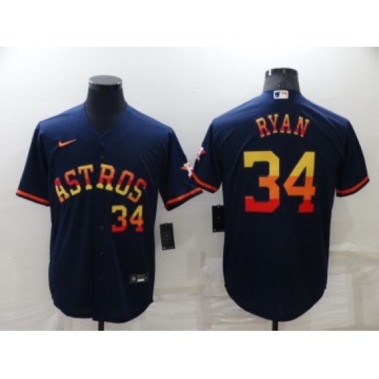 Men's Houston Astros #34 Nolan Ryan Number Navy Blue Rainbow Stitched MLB Cool Base Nike Jersey - Ujersey
