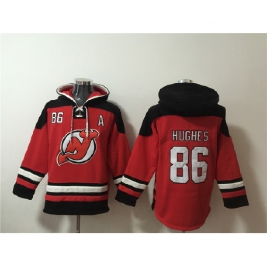 Men's New Jersey Devils #86 Jack Hughes Red Ageless Must-Have Lace-Up Pullover Hoodie - Ujersey