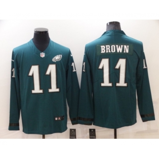 Men's Philadelphia Eagles #11 A. J. Brown Nike Green Therma Long Sleeve Limited Jersey - Ujersey