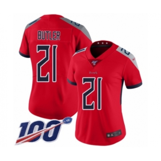 Women's Tennessee Titans #21 Malcolm Butler Limited Red Inverted Legend 100th Season Football Jersey - Ujersey