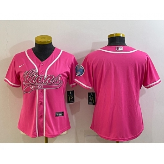 Women's Detroit Lions Blank Pink With Patch Cool Base Stitched Baseball Jersey - Ujersey