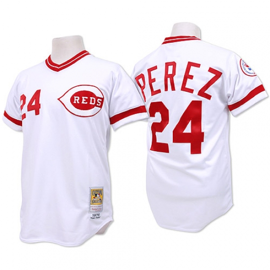Men's Mitchell and Ness Cincinnati Reds #24 Tony Perez Authentic White Throwback MLB Jersey - Ujersey