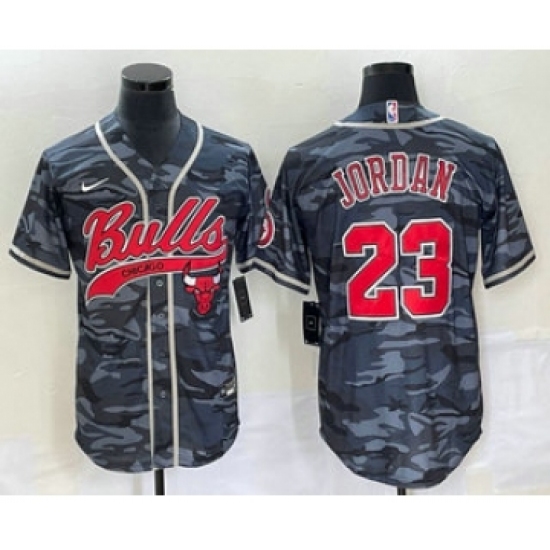 Men's Chicago Bulls #23 Michael Jordan Black Camo Cool Base Stitched Baseball Jersey - Ujersey