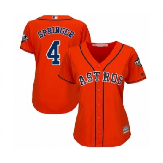 Women's Houston Astros #4 George Springer Authentic Orange Alternate Cool Base 2019 World Series Bound Baseball Jersey - Ujersey
